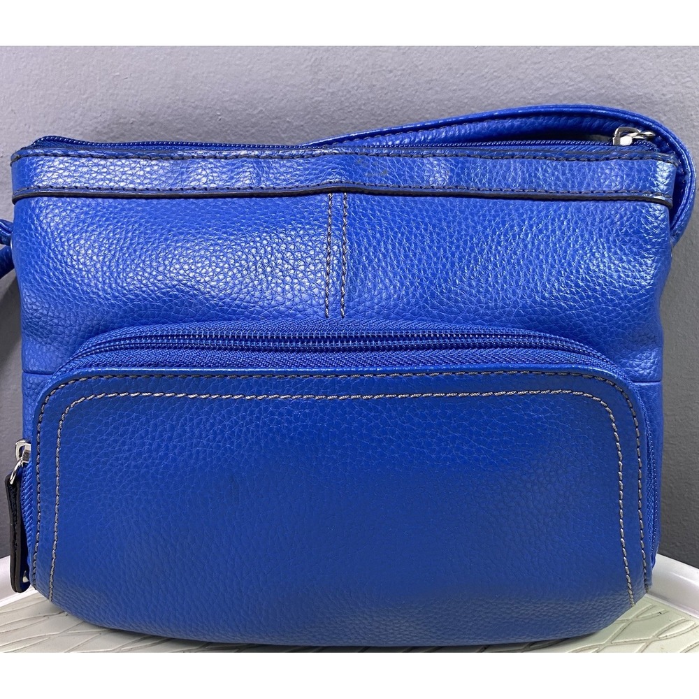 Tignanello Women's Leather Royal Blue Crossbody Purse Tons Pockets 7.5x9x1.5" - Picture 2 of 15
